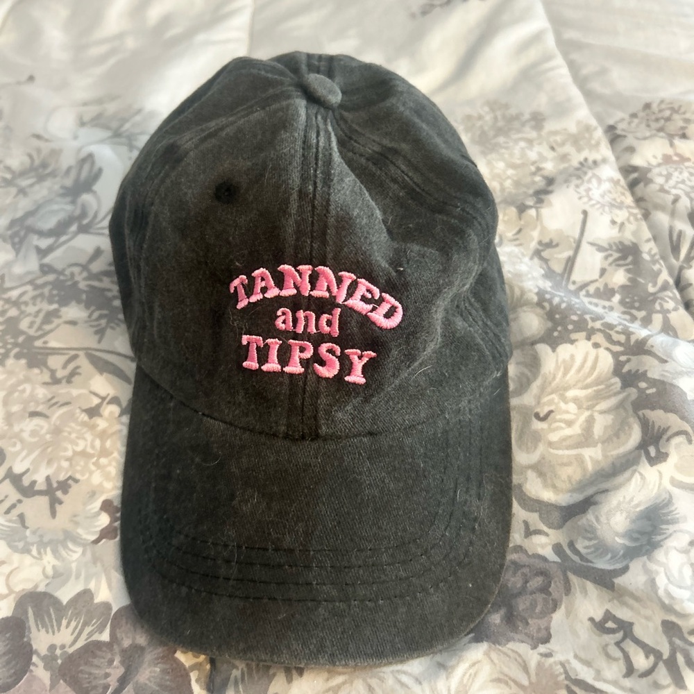 Black Cap with Pink Embroidery